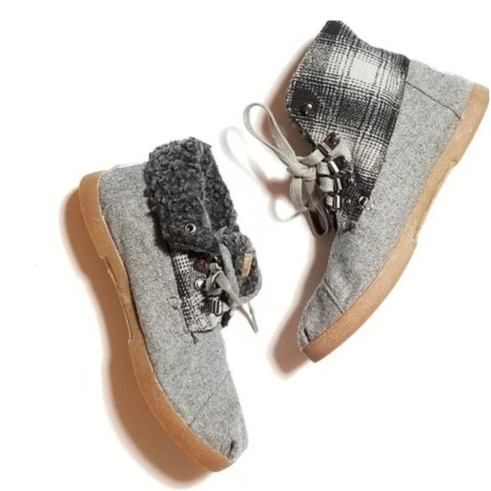 Toms Highland Botas Flannel Fleece Lined Chukka Grey Lace Up Shoes W 7.5